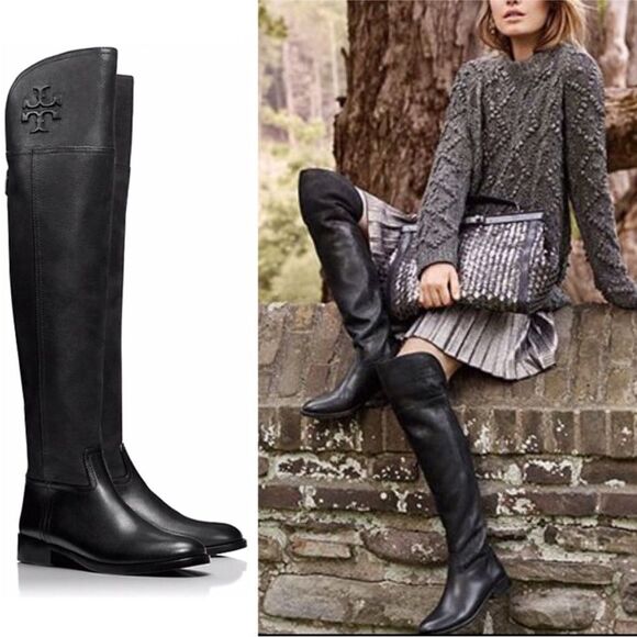 Tory Burch Simone Black Leather Over -The-Knee Boots | Size 8 - Picture 1 of 16